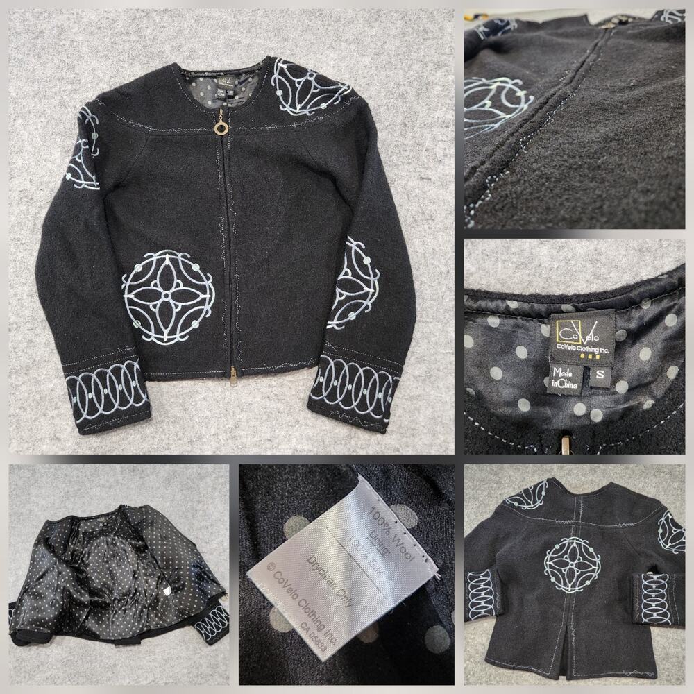 CoVelo Clothing Womens S Small‎ Wool Knit Full Zip Silk Lined Cardigan Sweater